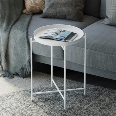 Table d'appoint ronde en métal blanc d46cm