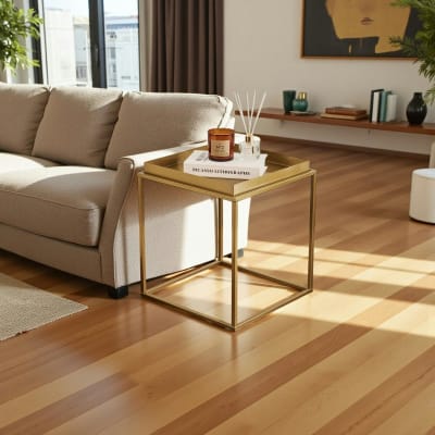 Bout de canapé design carré métal doré plateau amovible