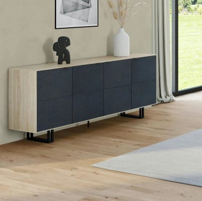 Buffet moderne 4 portes noires en placage chêne l200cm