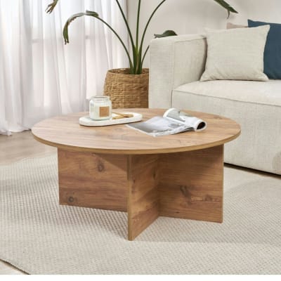 Table basse ronde moderne - décor pin