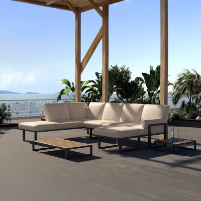 Canapé panoramique beige clair - cadre anthracite