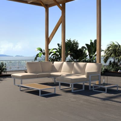Canapé panoramique beige clair - cadre blanc