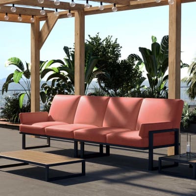 Canapé 4 places corail - cadre anthracite
