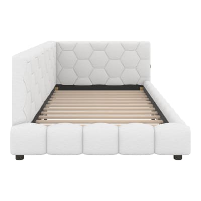 Lit enfant en fausse laine blanche 90x200 cm avec ports usb et usb-c