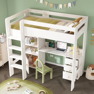 Lit enfant bois blanc 90x200 cm armoire bureau