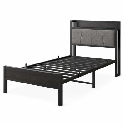 Lit enfant 90x200 cm en métal noir avec port usb et sommier à lattes