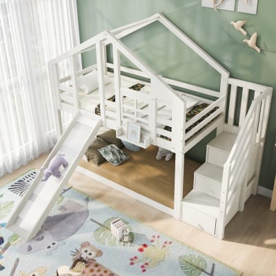 Lit mezzanine en bois blanc mesurant 90x200 cm avec 3 portes