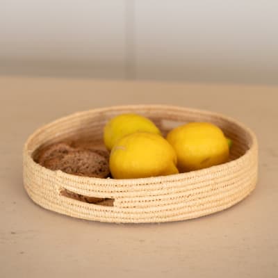 Plateau rond en osier naturel avec anses naturel 28x5.5 cm