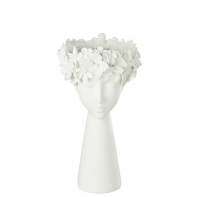 Cache-pot en forme de tête en plastique blanc 23x23x40 cm