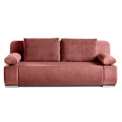 Canapé droit convertible 3 places en velours et velours côtelé rose