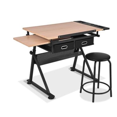 Table à dessin inclinable avec tabouret hauteur réglable 68-95,5 cm