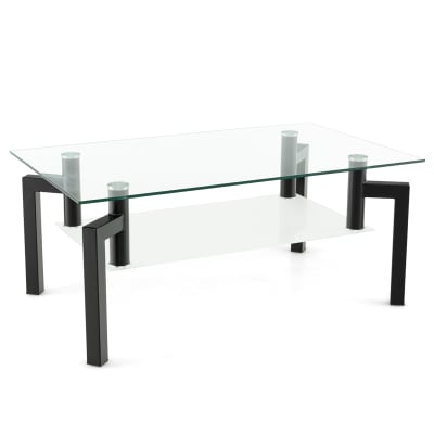 Table basse verre trempé à 2 niveaux 100 x 60 x 43cm