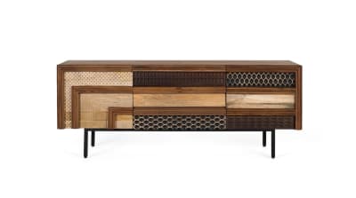 Meuble tv en bois de manguier avec motifs géométriques texturés