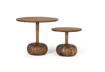 Lot de deux tables d'appoint en bois de manguier massif