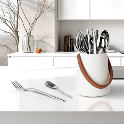 24 couverts avec pot de rangement en acier inoxydable - inox