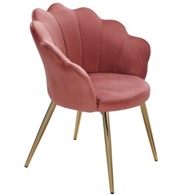 Chaise de salle à manger rembourrée en velours, rose