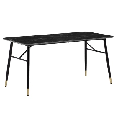 Table à manger 140 cm en mdf effet marbre, noir