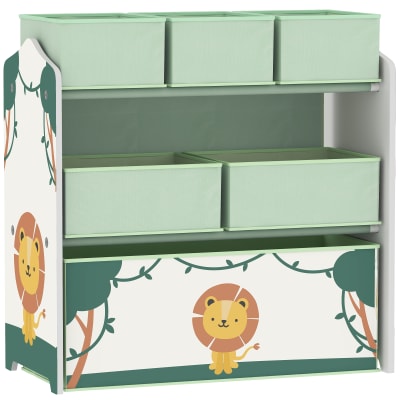 Meuble rangement enfant 6 boîtes en tissu amovibles mdf vert