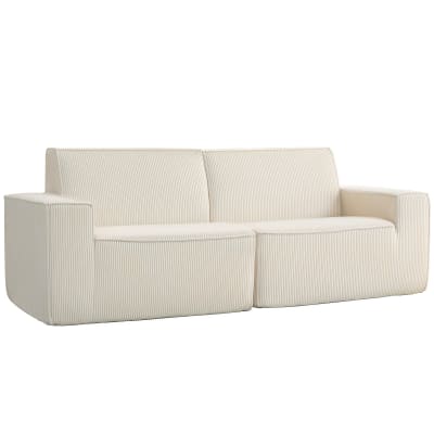 Canapé 3 places assise rembourrée compressé en velours côtelé beige