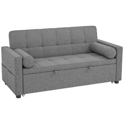 Canapé convertible 2 places lit gigogne double tissu aspect lin gris