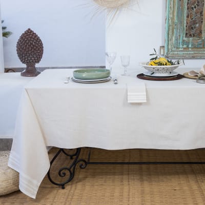 Nappe + 8 serviettes coton 180x350 lin