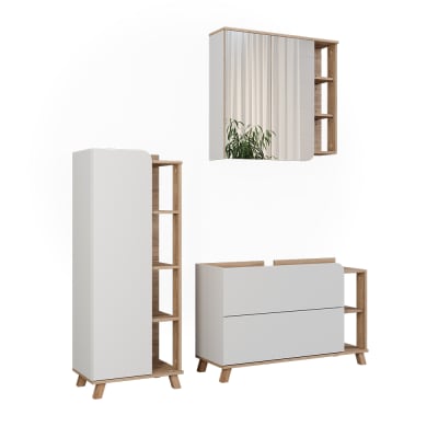 Meubles bain 3 pièces sonoma/blanc 100x65cm
