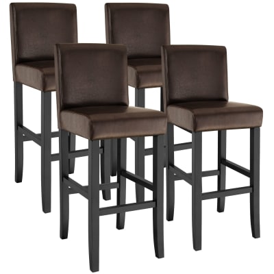 Lot de 4 tabouret de bar bois simili cuir avec dossier marron