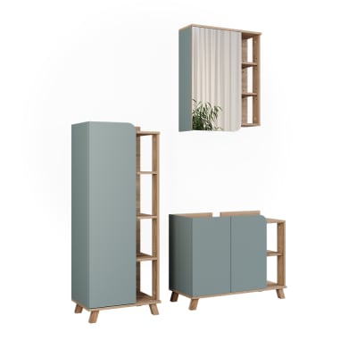 Meubles bain 3 pièces sonoma/bleu 80x65cm