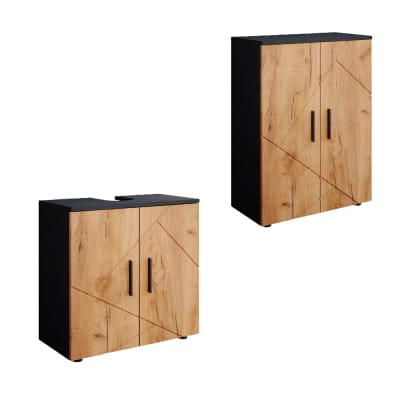 Meubles bain 2 pièces avec armoire de milieu chêne doré 60x81cm