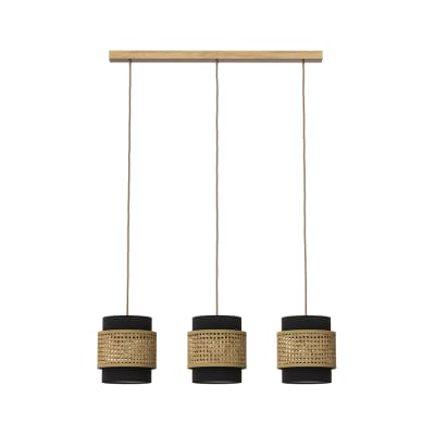 Lampe à 3 suspensions , rotin/noir 70 x 120 cm