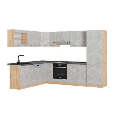 Cuisine en angle , pt anthracite béton/force dor chêne 227x207cm