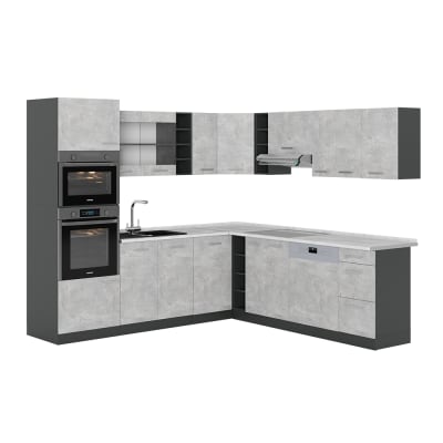 Cuisine en angle , PT Marbre Béton/Anthracite 237x81.6cm