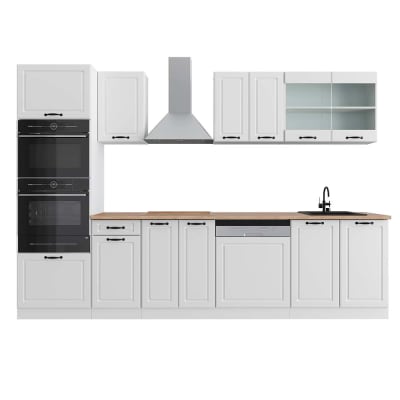 Cuisine avec armoire haute pt chêne blanc campagne 300x81,6cm
