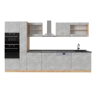 Cuisine complète  , pt anthracite béton/force dor chêne 350x207cm
