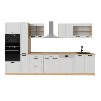 Cuisine complète, pt chêne blanc campagnard/chêne doré 350x206.8cm