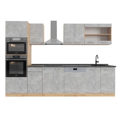 Cuisine armoire haute pt anthracite béton/force dor chêne 300x81.6cm
