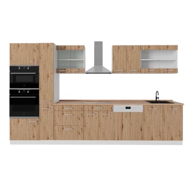 Cuisine avec armoire haute pt chêne artisan chêne 350x81,6cm