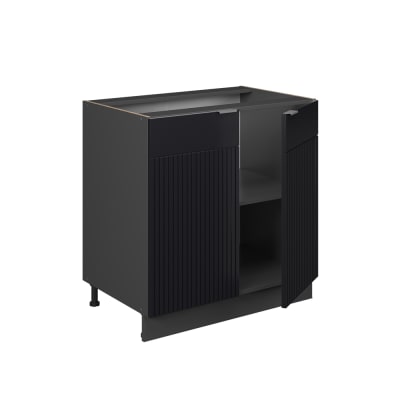Meuble bas sous-évier avec étagère pt chêne noir rayé 80x82cm