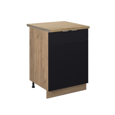 Meuble bas de cuisine pt chêne noir rayé 60x82cm