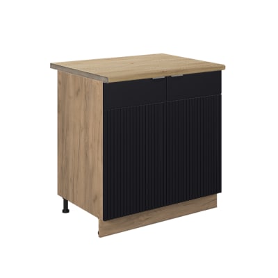 Meuble bas de cuisine avec étagère, pt chêne noir rayé 80x82cm
