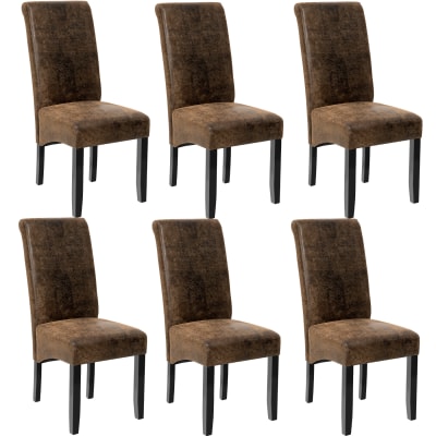 6 pièces chaise salle à manger, cuir synthétique, marron antique