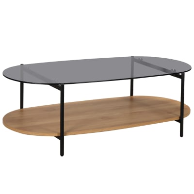 Table basse moderne ovale l 120 cm en verre bois clair
