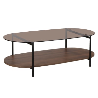 Table basse moderne ovale l 120 cm en verre marron