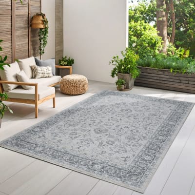 Tapis palma extérieur design vintage, beige gris, 120 x 170 cm