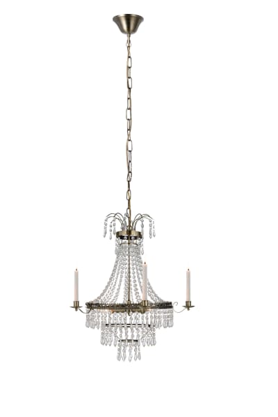 Lustre métal 3xE14 laiton antique et cristal