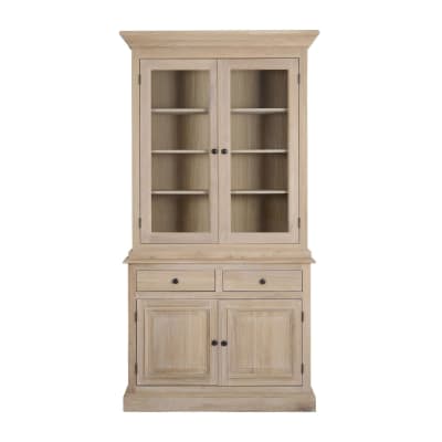 Vaisselier en chêne blanchi 2 portes vitrées 2 tiroirs 2 portes bois