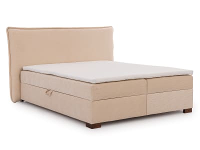 Lit boxspring 180x200 avec coffres, aspect velours côtelé beige