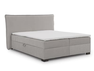 Lit boxspring 140x200 avec coffres, aspect velours côtelé gris