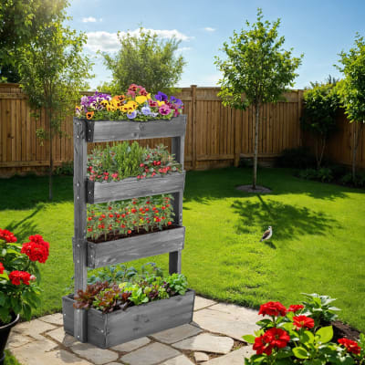 Jardinière surélevé en bois laqué avec toile 85 x 45 x 140 cm gris