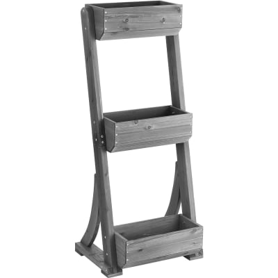 Jardinière verticale sapin laqué à structure stable, 3 étages, gris